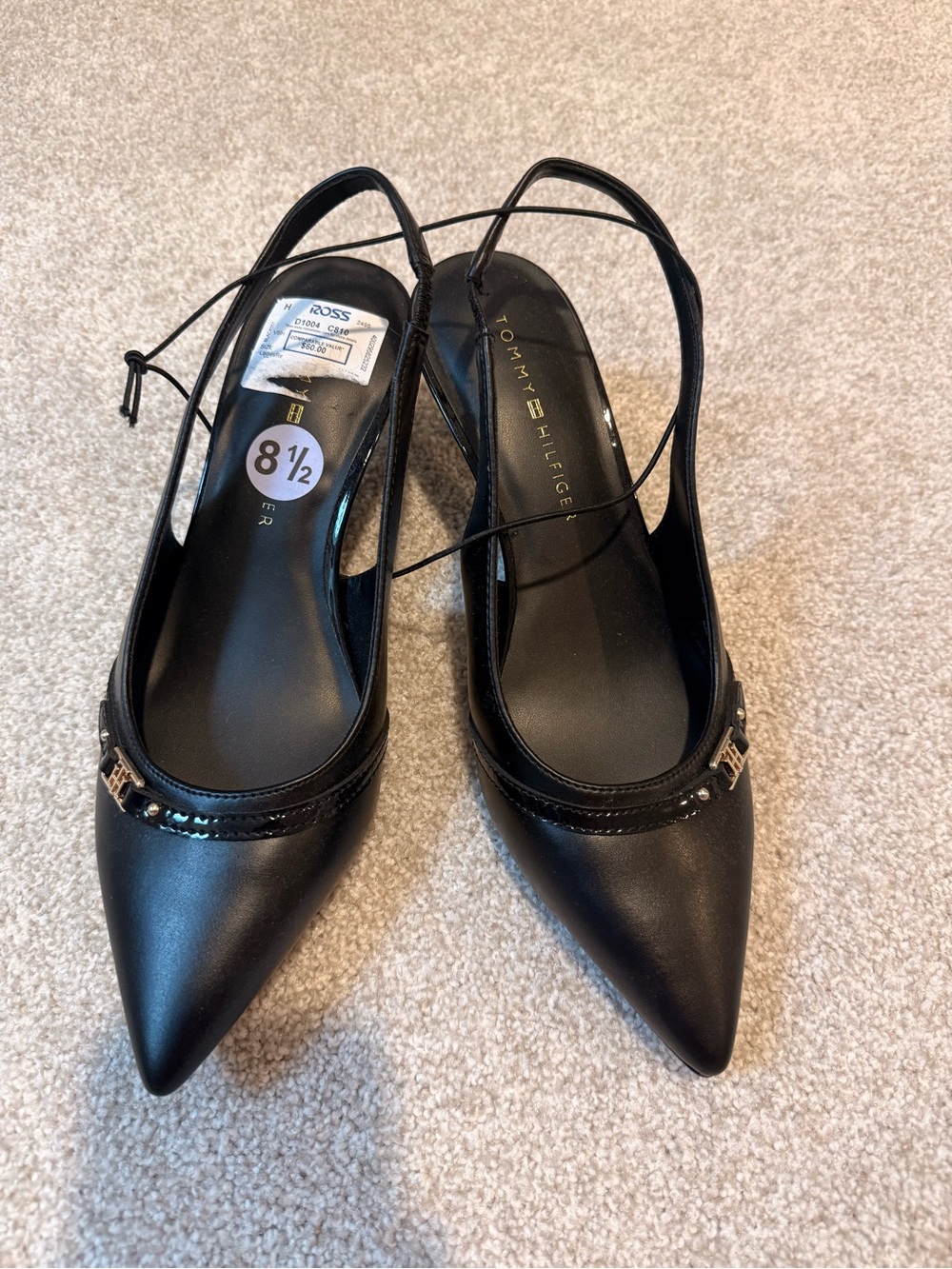 Tommy Hilfiger Black Pointed Slingback Heels with Logo Accent